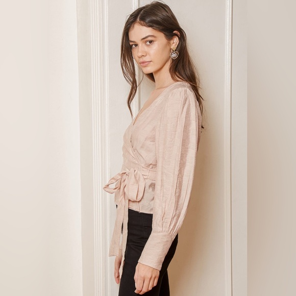 LULUS | Staying Sweet Pale Pink Long Sleeve Wrap Top - Picture 3 of 3